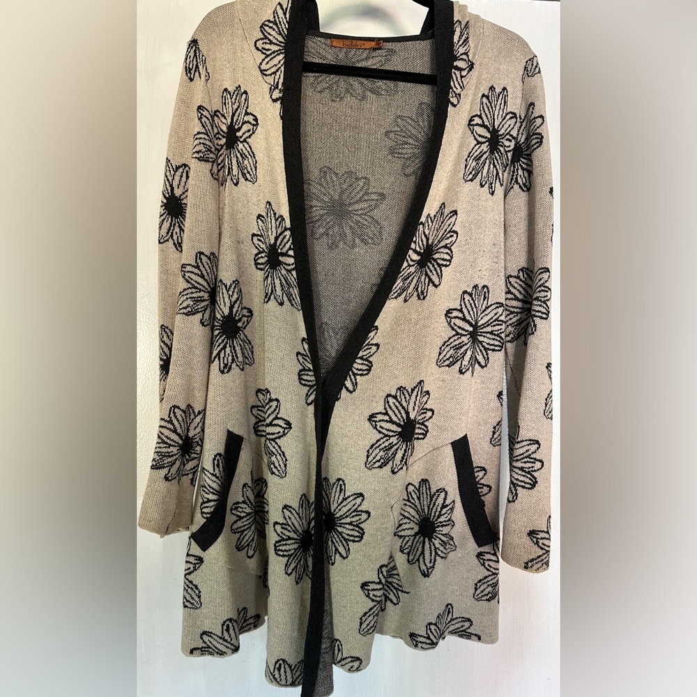 Belldini Black Ivory Floral Cardigan